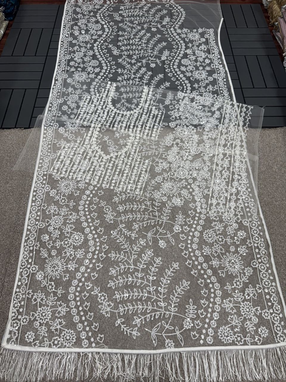 Beautiful Party Wear White Color Butterfly Embroidery Sequence Work Designer Net Saree