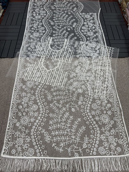 Beautiful Party Wear White Color Butterfly Embroidery Sequence Work Designer Net Saree