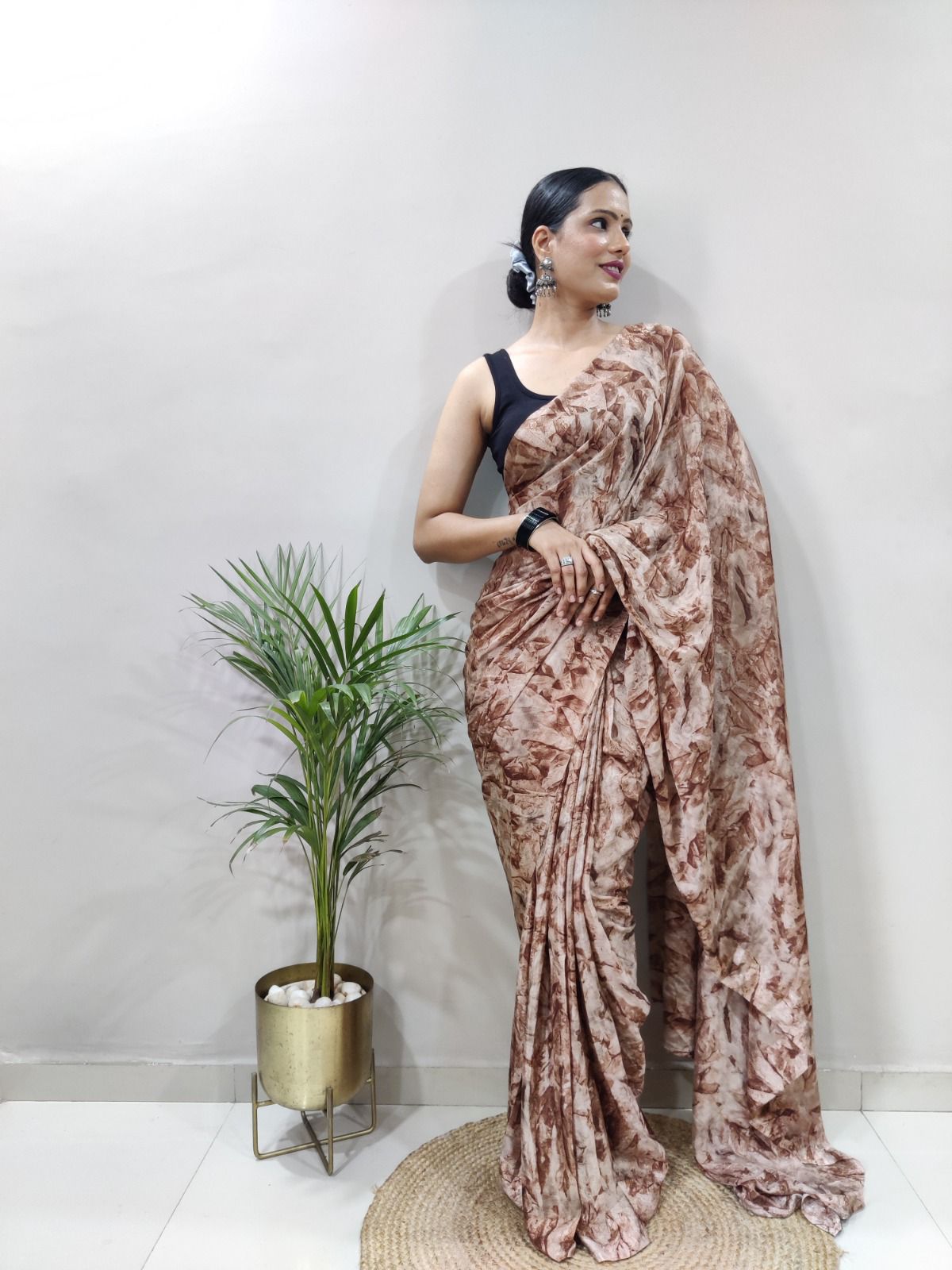 Exclusive Party Wear Moss Chiffon Print Work Designer Ready To Wear Saree