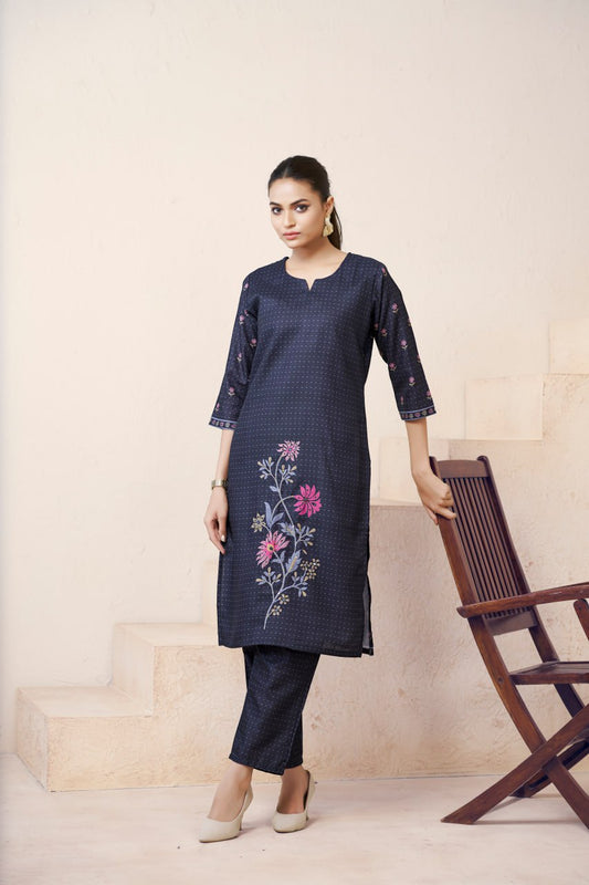 Exclusive Casual Wear Blue Color Print And Embroidery Work Full Stitched Rayon Kurti