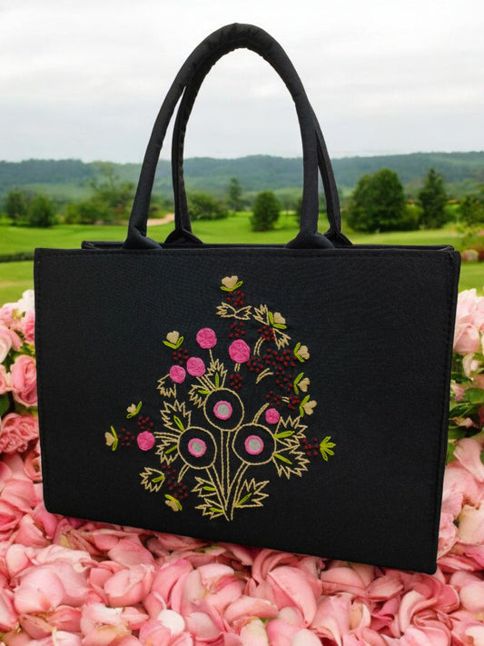 Touch Of Elegance And Tradition To Your Accessory Collection With This Exquisite Zardosi Hand-Worked Tote Bag.