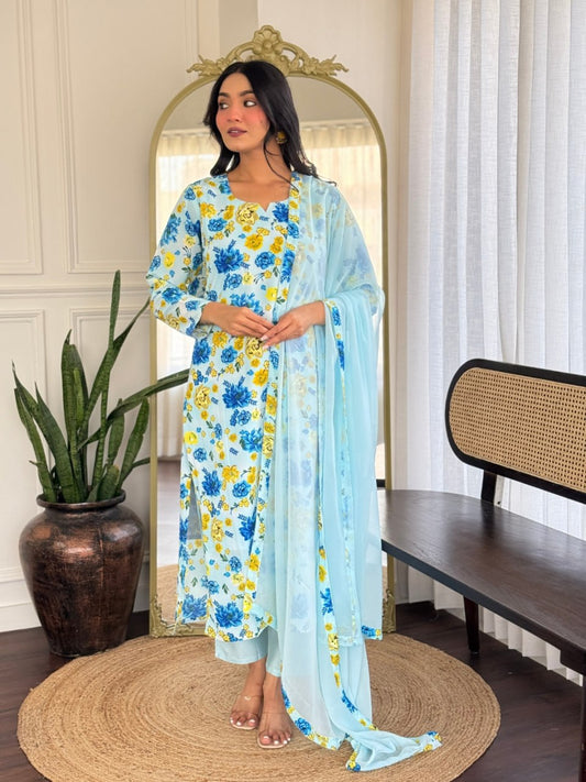 Alluring Casual Wear Multi Color Print Work Full Stitched Georgette Salwar Suit