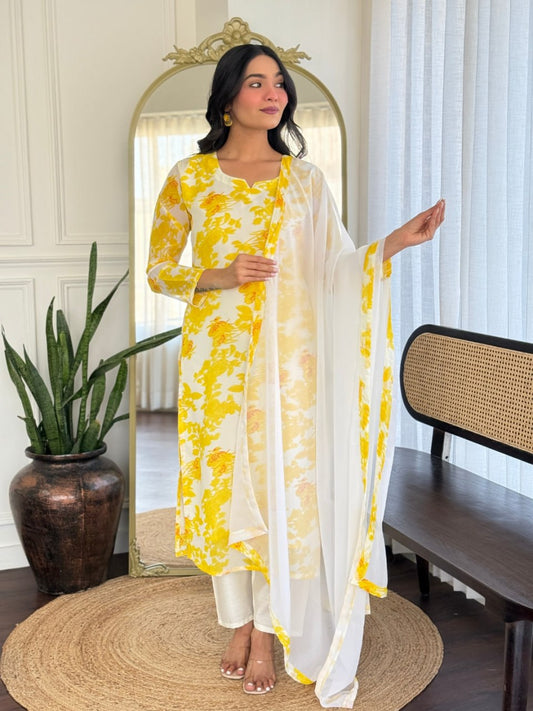 Beauteous Casual Wear Yellow Color Printed Full Stitched Georgette Salwar Suit
