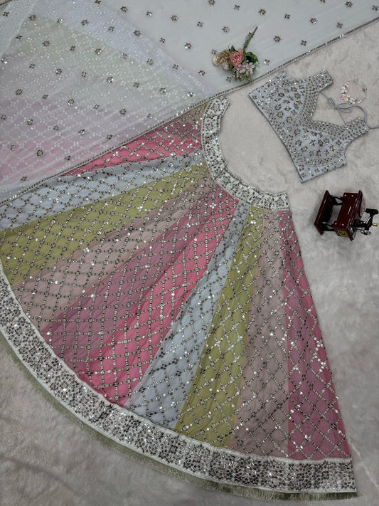 Devastating Wedding Wear Thread And Sequence Work Designer Faux Georgette Lehenga Choli