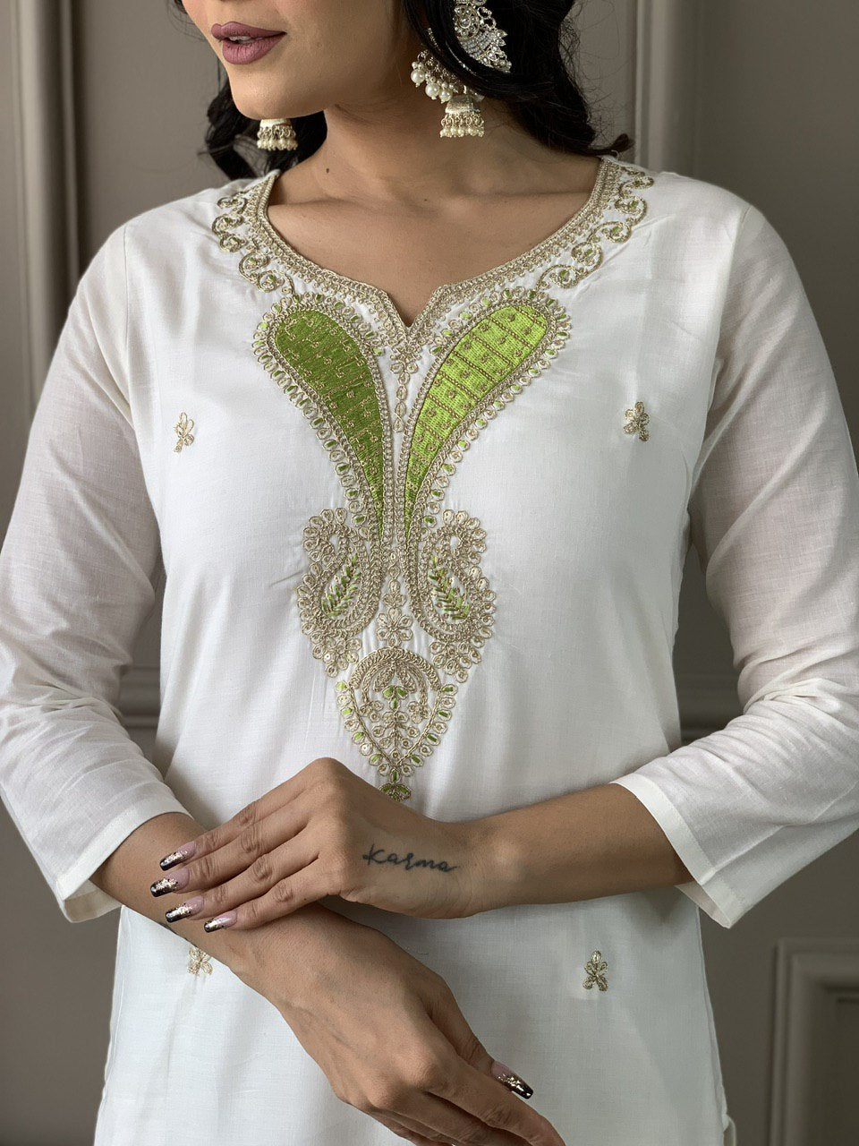 Astonishing Casual Wear White Color Embroidery Work Full Stitched Viscose Blend Salwar Suit