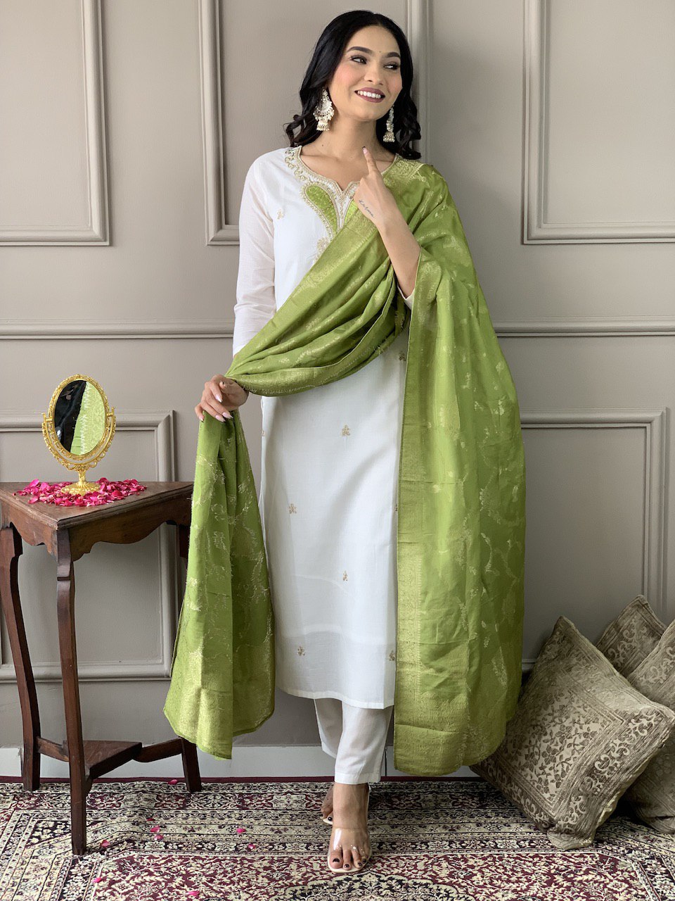 Astonishing Casual Wear White Color Embroidery Work Full Stitched Viscose Blend Salwar Suit