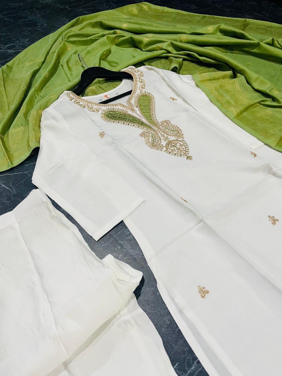 Astonishing Casual Wear White Color Embroidery Work Full Stitched Viscose Blend Salwar Suit