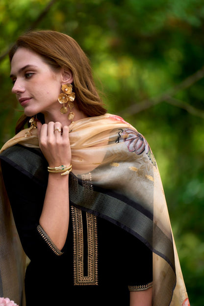 Astonishing Party Wear Black Color Embroidery Work Full Stitched Viscose Rayon Salwar Suit