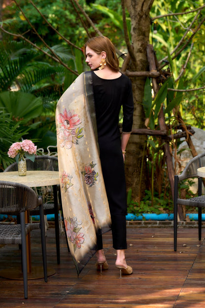 Astonishing Party Wear Black Color Embroidery Work Full Stitched Viscose Rayon Salwar Suit
