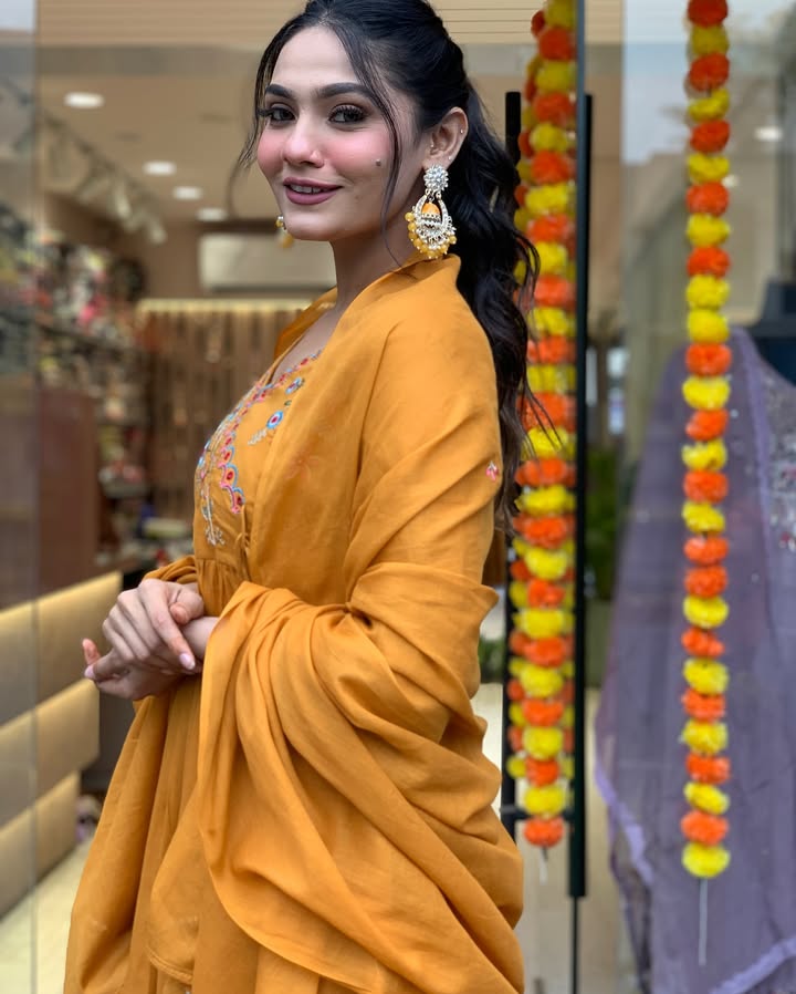 Astonishing Party Wear Mustard Color Embroidery Work Full Stitched Viscose Chanderi Salwar Suit